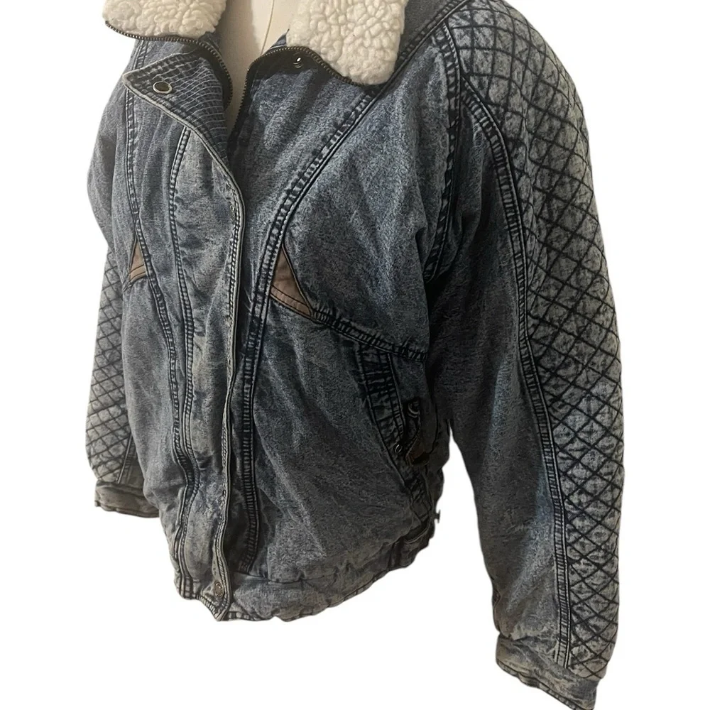 Vintage Ruth Douglas Sherpa Lined Denim Jacket Women Size Small Light Wash